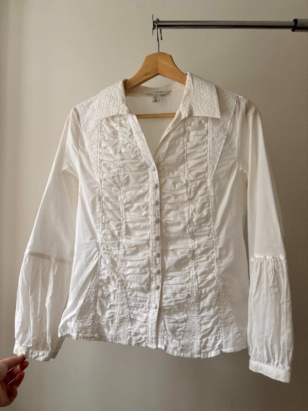 Y2K White Ruched Blouse with Cute Sleeves